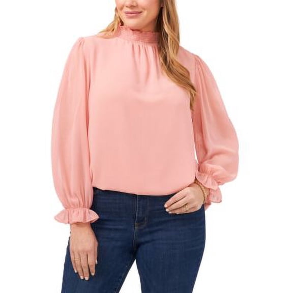 MSRP $79 1.State Trendy Plus Size Smocked-Neck Blouse Pink Size 1X