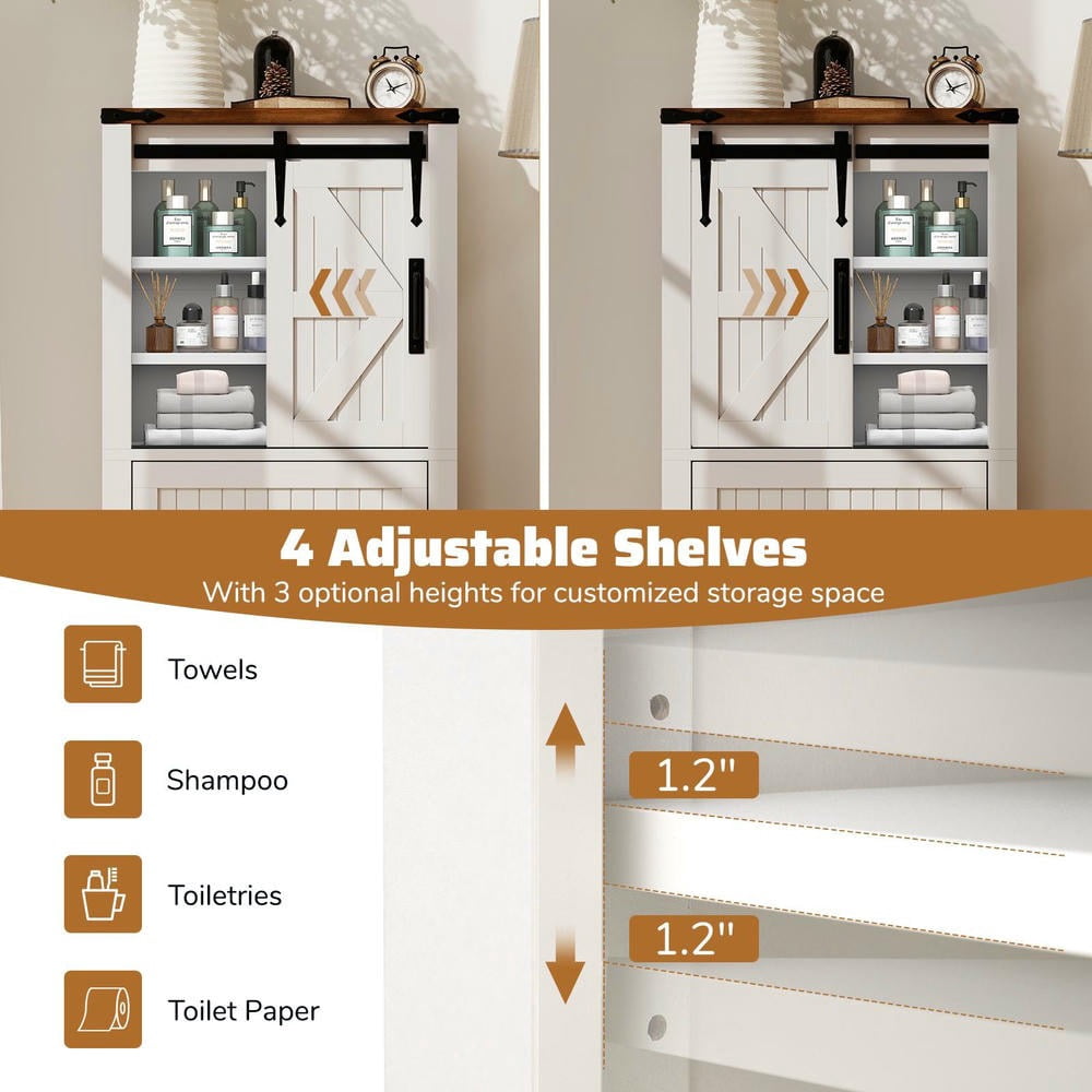 GVN Farmhouse Bathroom Floor Cabinet Freestanding Wooden Storage Organizer for Rustic Bathroom Vanity Toilet Towels Laundry Room Home Storage Furniture, White