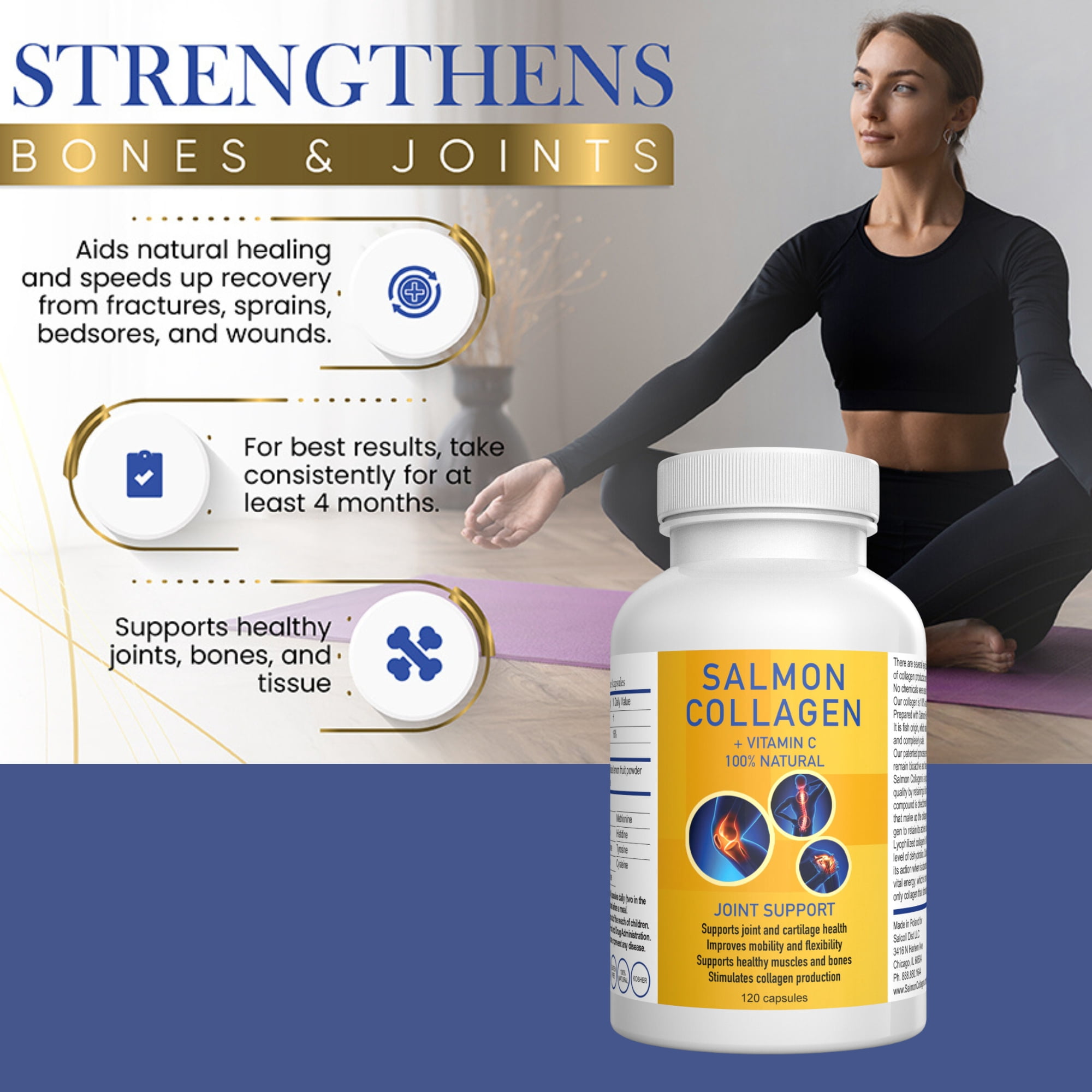 Salcoll Collagen Capsules Salmon Bioactive, Joint, Skin, Hair, Bone Support