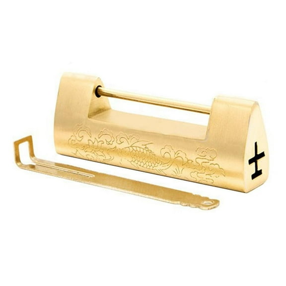 Whatever You Like-Vintage Chinese Brass Padlock with Key - Decorative Antique Lock for Jewelry Boxes, Mini Cabinets, Drawers - Engraved Horizontal Latch Design (7.5cm x 3.1cm)"}