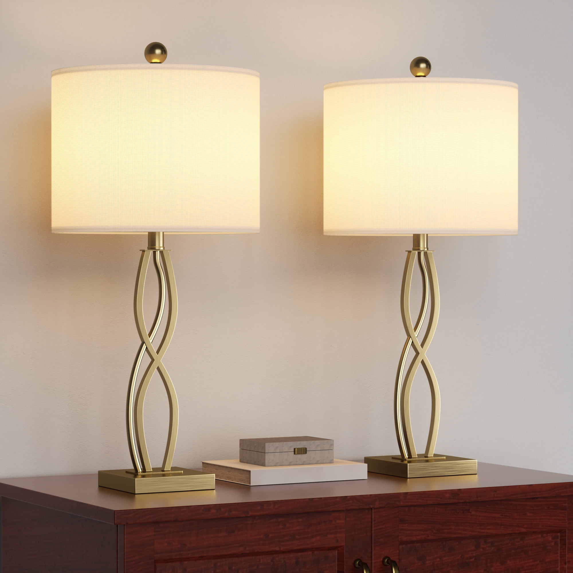 Maxax 26" Gold Table Lamps Set of 2 , Modern 3-Way Dimmable Bedside Lamps for Living Room, Bedroom, Nightstand, End Table, Office