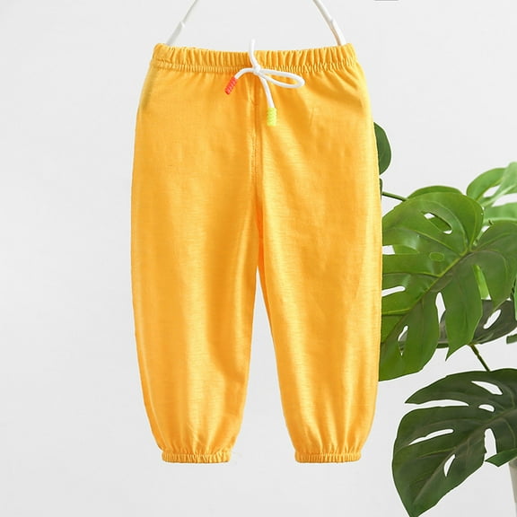 uublik Sweatpants for Teen Girls Summer Loose Breathable Casual Mosquito Repellent Pants Yellow, Size 12M-5T