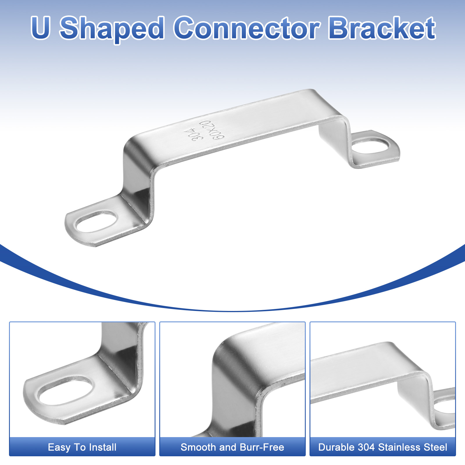 Uxcell 12-Pack U Shaped Connector Bracket, 60x20mm 304 Stainless Steel Square Pipe Clamp for Door Closed Bar Holder Strut Channel