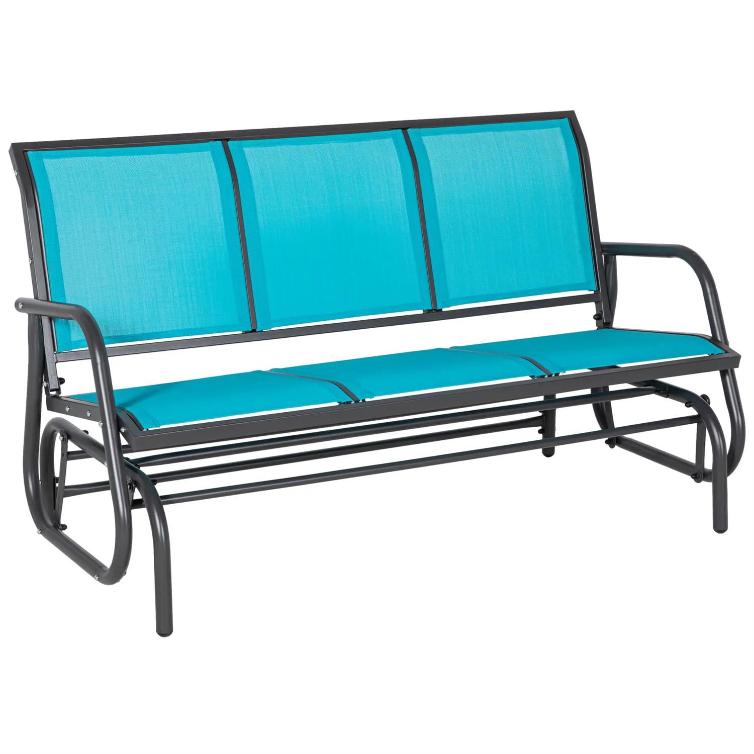 Demi Bonn 3-Person Outdoor Patio Glider Bench, Porch Glider Swing with 3 Seats, Breathable Mesh Fabric, Metal Frame, Outdoor Glider Chairs for Porch, Balcony, Poolside, Blue