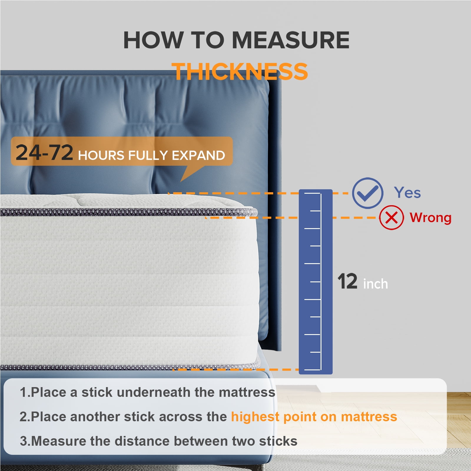 Babo Care Queen Size,12" Hybrid Memory Foam Mattress Spring Mattress In a Box,Medium