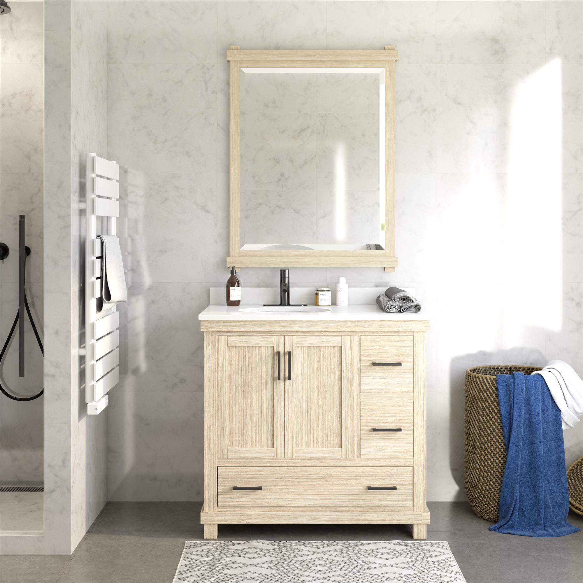 DHP Sunnybrooke 36 Inch Bathroom Vanity w/ Sink, Rustic White