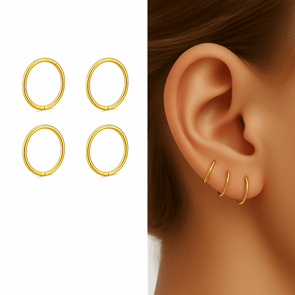 2 Pairs Set 14K Gold Filled Nose Rings Hoop Earrings 6mm 20 Gauge Cartilage Helix Tragus Septum Piercing