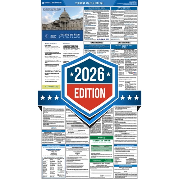Corporate Labor Law Posters :: 2026 Vermont State & Federal Labor Law Posters - All in one [Plain Paper-English]