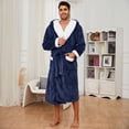 thumbnail image 2 of Vulcanodon Mens Robe with Hood,Full Length Plush Robe for Men Contrast Thick Fleece Bathrobe (Navy, Small-Medium), 2 of 6