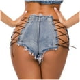 thumbnail image 6 of IROINNID Women's Summer Hollow Out Lace Up Nightclub Jeans Shorts, 6 of 6