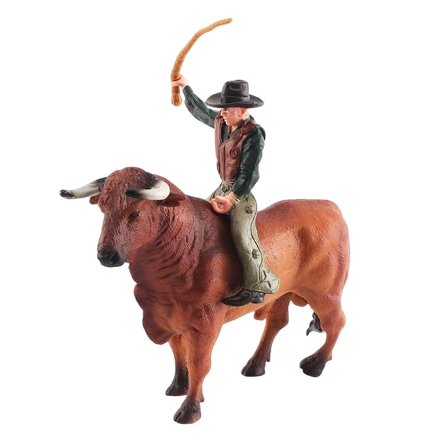 Figuras de pintadas a mano, modelo de juguetes de animales en miniatura, colección artesanal, figuras de acción detalladas realistas para Estilo C Hugo Figura Toro con jinete
