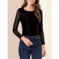 thumbnail image 5 of INSPIRE CHIC Women's  Round Neck Long Sleeves Sheer Flower Embroidery Lace Blouse XS Black, 5 of 7