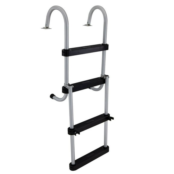 RecPro Compact Aluminum 4-Step Pontoon Boat Ladder with Plastic Steps