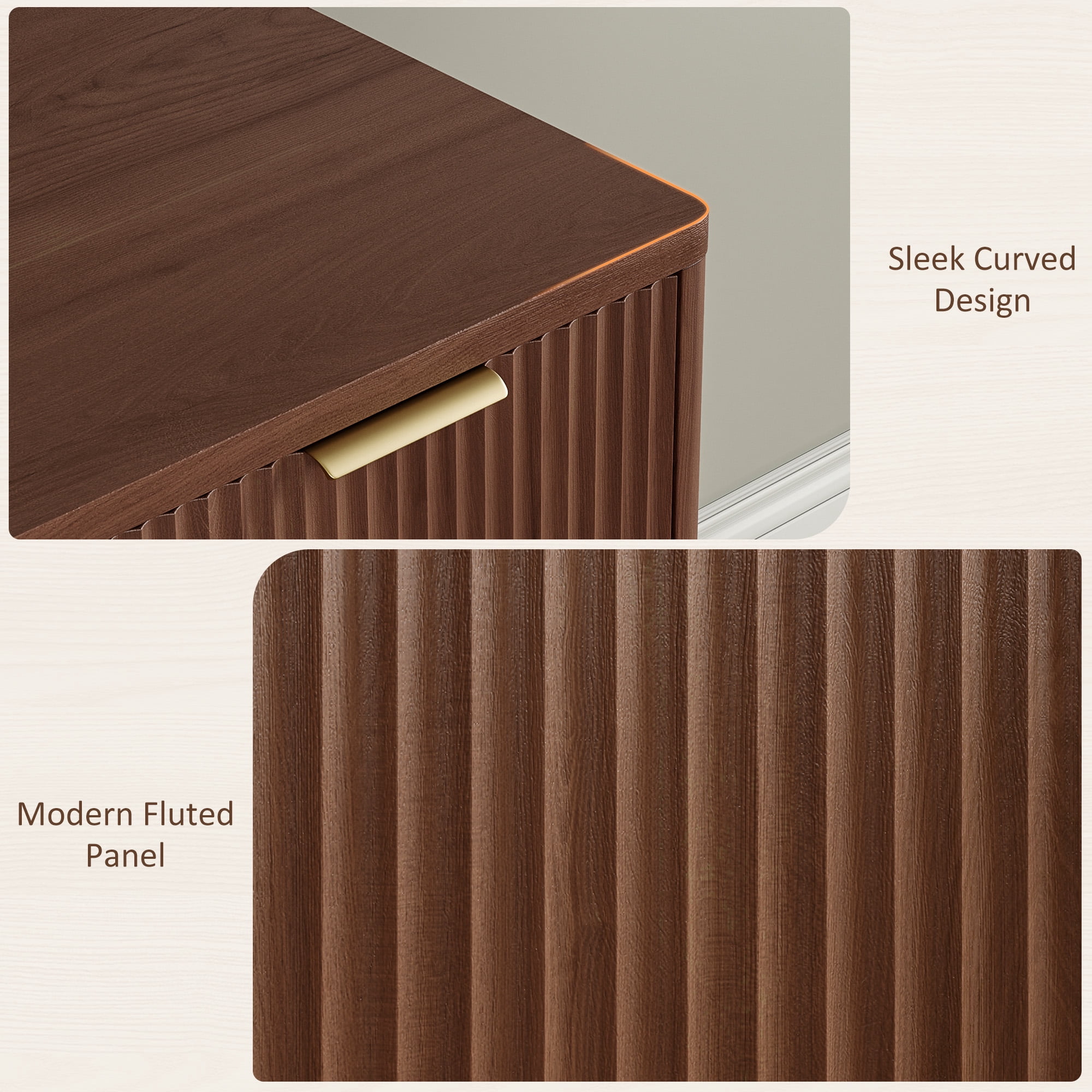 63'' Fluted L Shaped Desk with Drawers, Corner Computer Desk with Storage, Modern Executive Home Office Desk with File Cabinet and Charging Station, Walnut