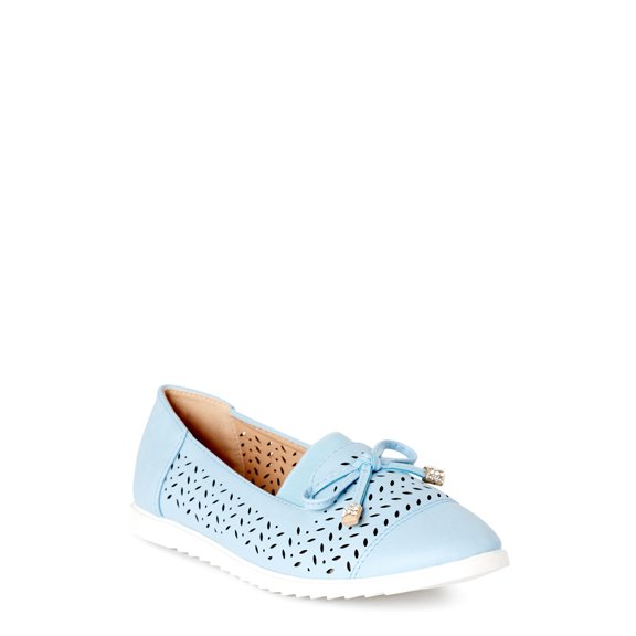 Victoria K Laser Cut Detail With Bow Tie And Gold Tipping Slip Ons (Women)