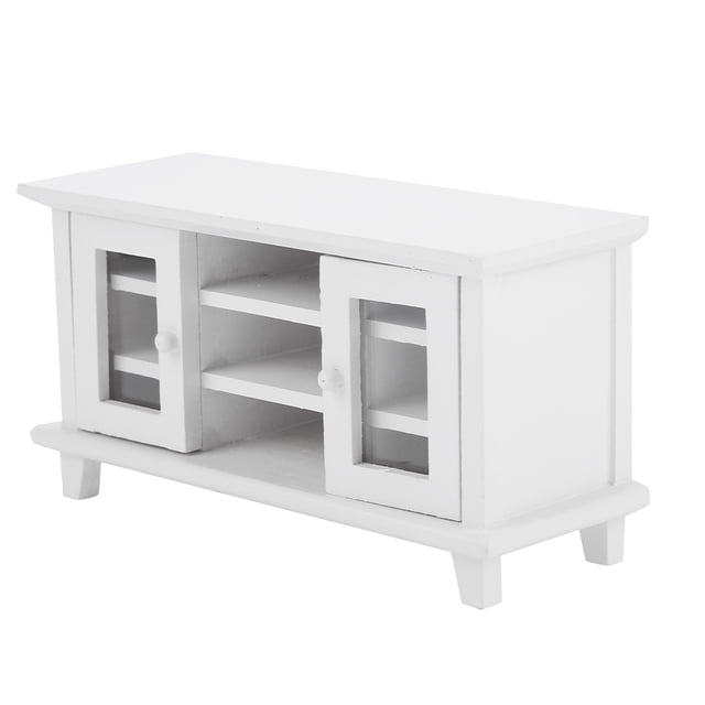 Gabinete de TV de almacenamiento para casa de muñecas a escala 1:12, Mini muebles de madera en miniatura, regalo para niños, color blanco
