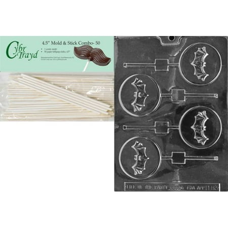Cybrtrayd 45st50 H083 Bat On Moon Lolly Chocolate Candy Cybrtrayd 45st50 H083 Bat On Moon Lolly Chocolate Candy Mold With 50 4 5 Inch Lollipop Sticks