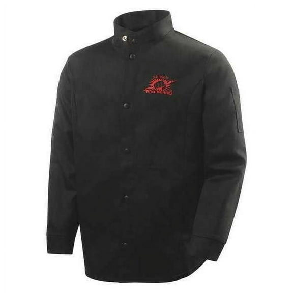 Welding Jacket, Cotton, 9 oz, 30 in Length, Snaps Closure, 2 Pockets, Black, 3XL