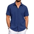 thumbnail image 1 of Camisa J.VER para hombre, lino, manga corta, algodón, casual, azul 3XL, 1 of 5