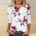thumbnail image 2 of MITCOWBOY Hauts pour Femmes Printemps/été Col Rond Imprimé Floral Ample Décontracté Manches 3/4 T-Shirts pour Femmes Blouses pour Femmes Rose m Liquidation!, 2 of 5