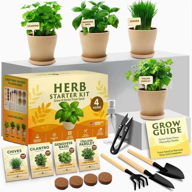 Kit de macetas para huerto de hierbas de interior HOME GROWN con 4 semillas de hierbas