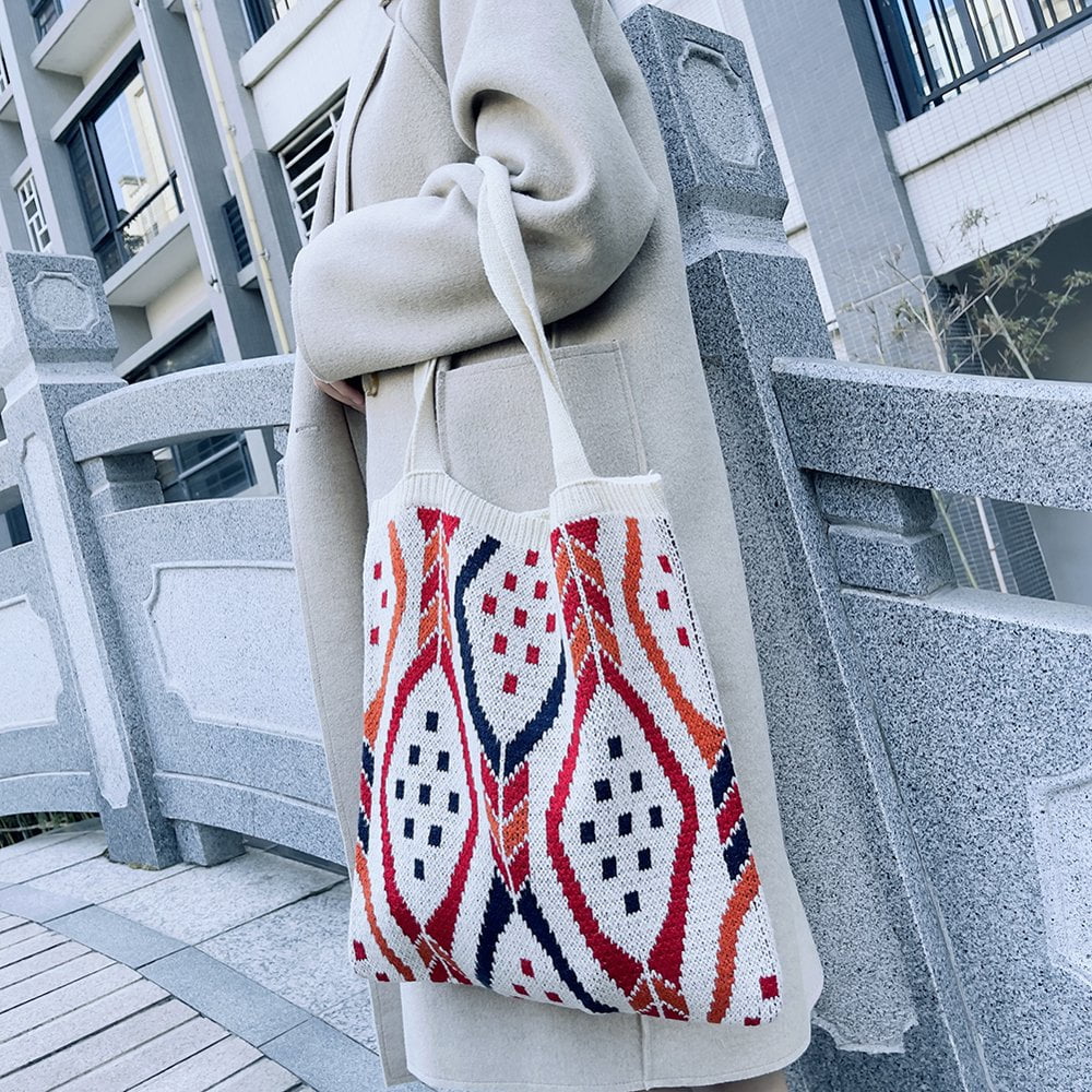 Fashion Knitting Shoulder Tote Bag Women Boho Crochet Shopping Handbag Purse