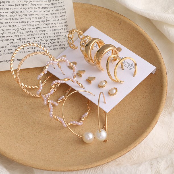 Elegante mujer perla pendientes conjunto de circón perla pendientes de las mujeres accesorios de fiesta 9 pares/Set
