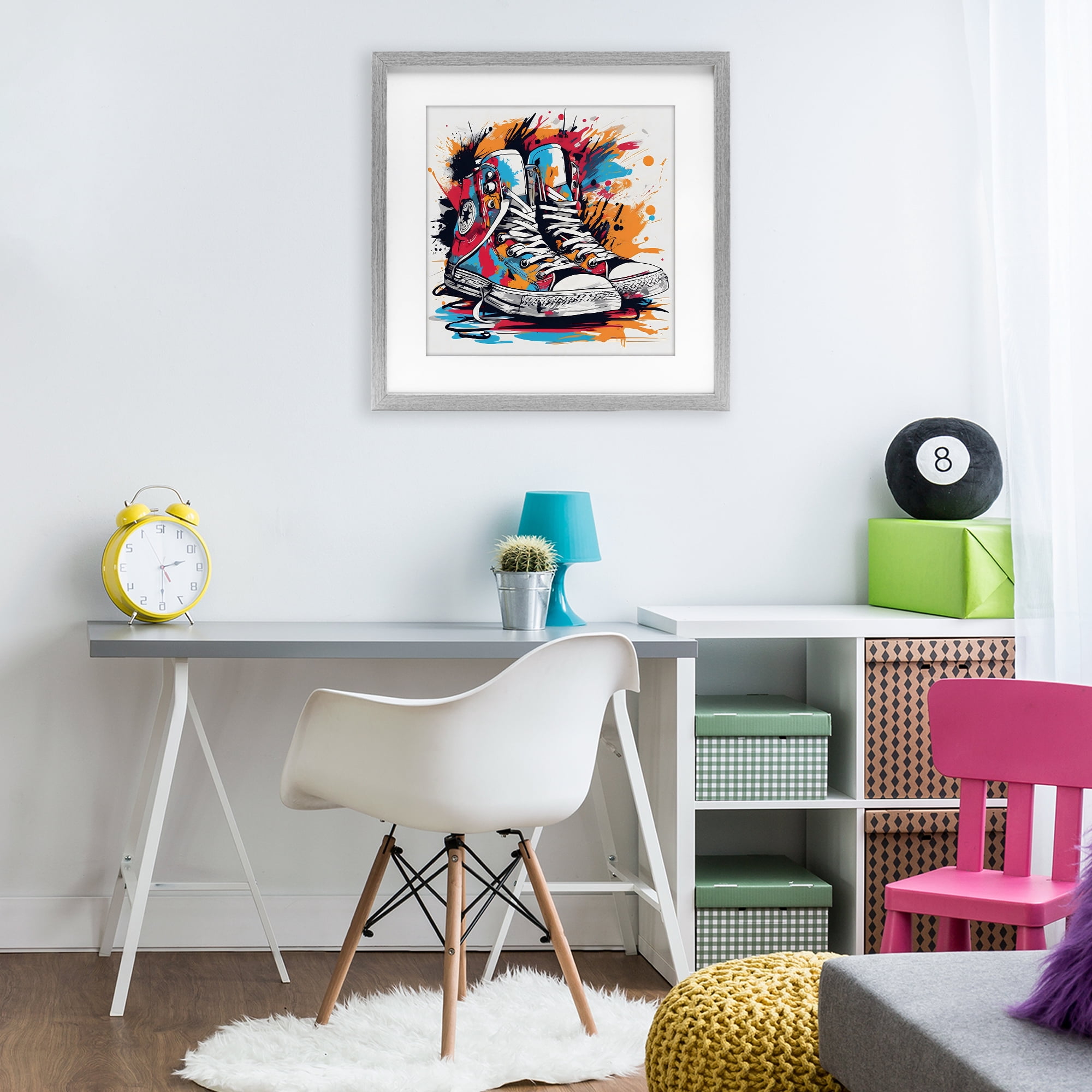 Stupell Industries Colorful Sneakers Graffiti Splash Gray Framed Print Under Glass, design by Creative Studio