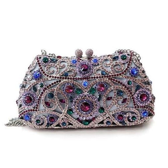 Alamode LO2379 Women Imitation Rhodium White Metal Clutch with Top Grade Crystal in Multi Color