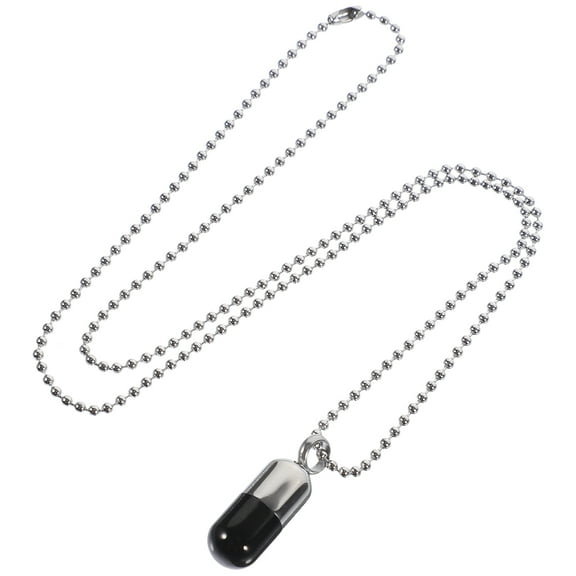 UPKOCH Pill Case Charm Necklace Silver Black 1Pcs 11In Chain Length