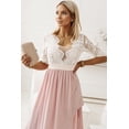 thumbnail image 4 of ABPHQTO Vestido largo de patchwork de croché de encaje rosa para mujer con abertura lateral, 4 of 5