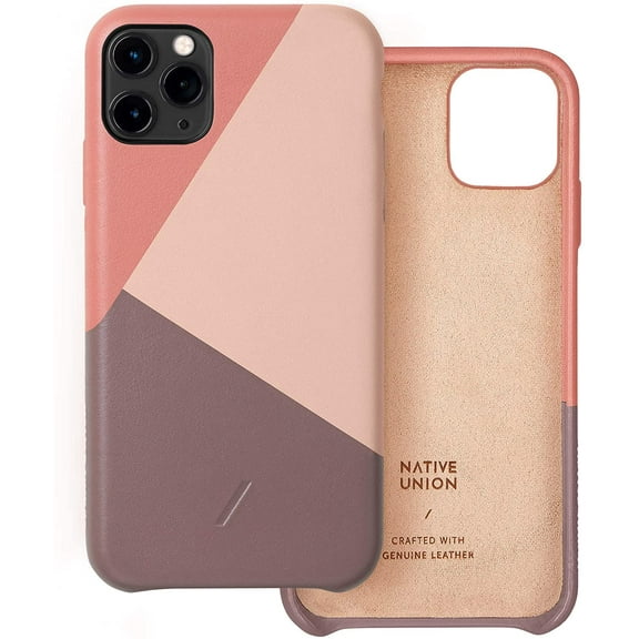 Native Union Clic Marquetry Case - Handcrafted with Italian Nappa Leather Cover Fully Wrapped Leather Finish for Sleek Protection- Compatible with iPhone 11 Pro (Rose)