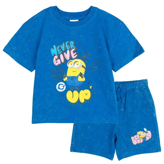 Minions French Terry T-Shirt and Shorts Outfit Set Toddler to Big Kid