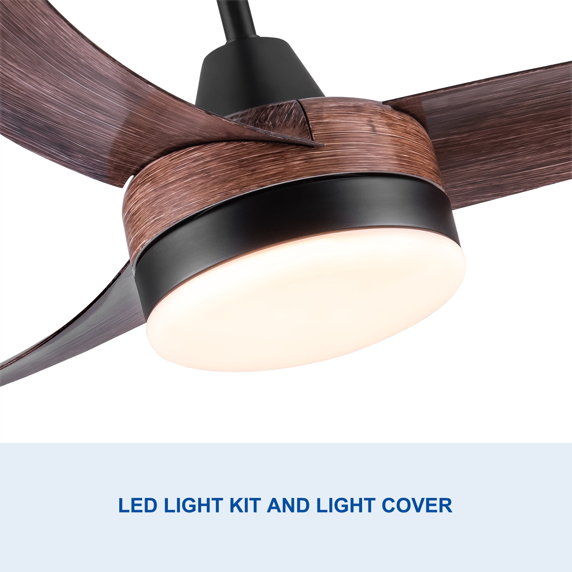 Leumius 42" Farmhouse Rustic LED Ceiling Fan with Brown Wood Grain ABS Blades and Remote Control for Living Room Bedroom
