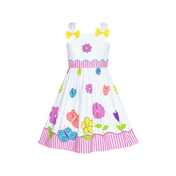 Girls Dress Cotton Casual Bow Tie Butterfly Sundress 7 Years