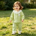 thumbnail image 5 of Tigivemen Plaid Long Sleeve Set Baby Girl Clothes Fall Outfit for Toddlers Soft Comfy Button Down Shirts with Elastic Waist Pants Green Size 2-3 Years, 5 of 7