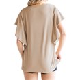 thumbnail image 5 of HUBERY Women Crew Neck Batwing Short Sleeve Ribbed Solid Color Top, 5 of 6