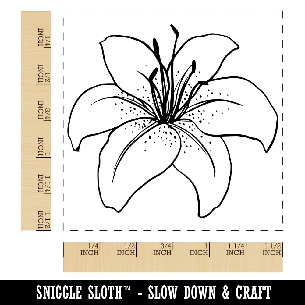 Tiger Lily Flower Self-Inking Rubber Stamp Ink Stamper - Blue Ink - Large 1-1/2 Inch