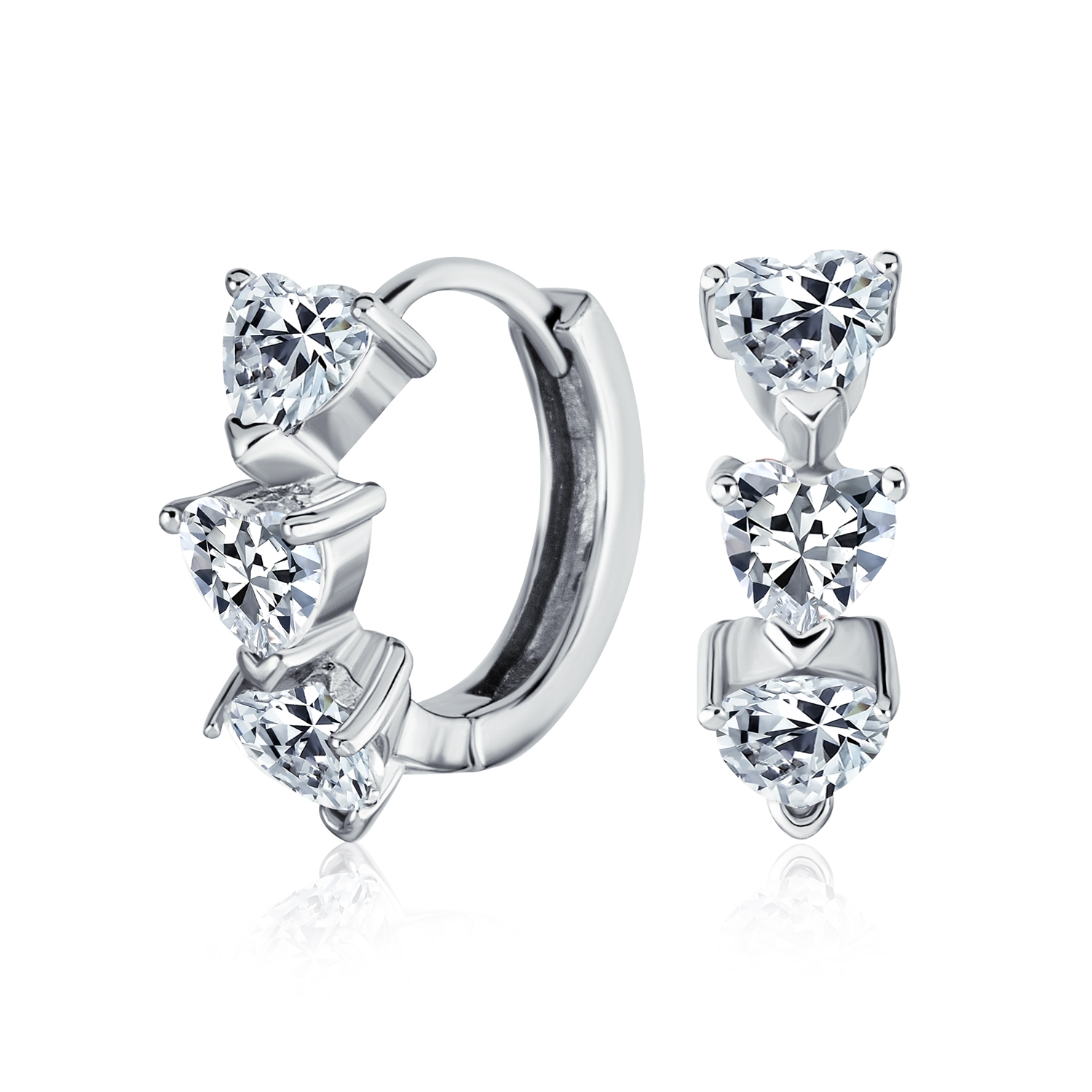 Bling Jewelry Sterling Silver Clear CZ Heart Shaped Huggie Hoop