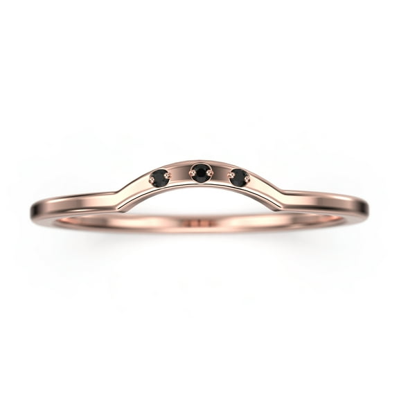18K Rose Gold Over Silver Curved Wedding Band With Round Cut Black Diamond Moissanite