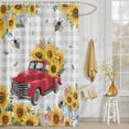 thumbnail image 3 of Shower Curtain Sunflower Red Truck Shower Curtains for Bathroom Decor, Waterproof Polyester Shower Curtain Set with Hooks, Extra Long 72" x 84" Farmhouse Grey Plaid, 3 of 9