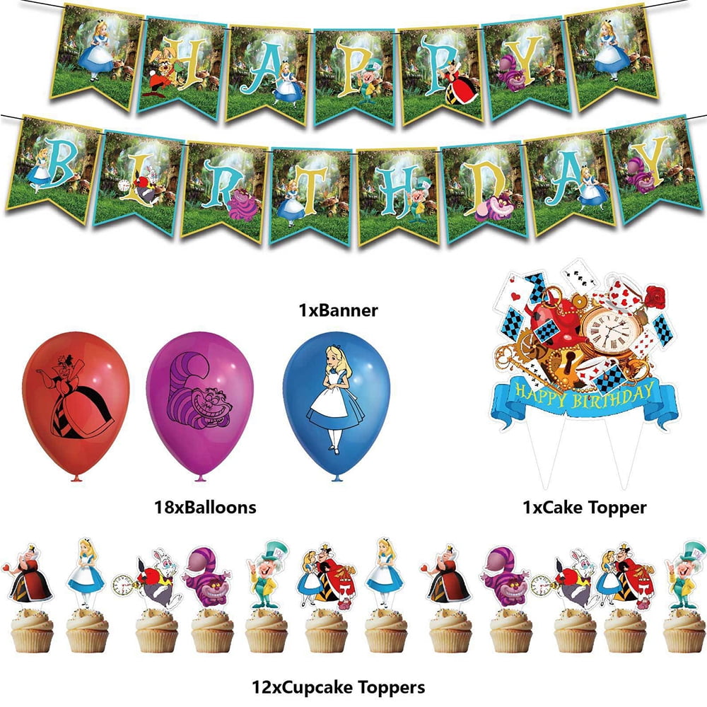 32Pcs/Set Animation Theme Party Alice in Wonderland Birthday Party Decorations Supplies Balloons Banner Set