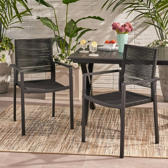 21" Modern Outdoor Aluminum Dining Chair with Rope Seat, Set of 2, 2 Color