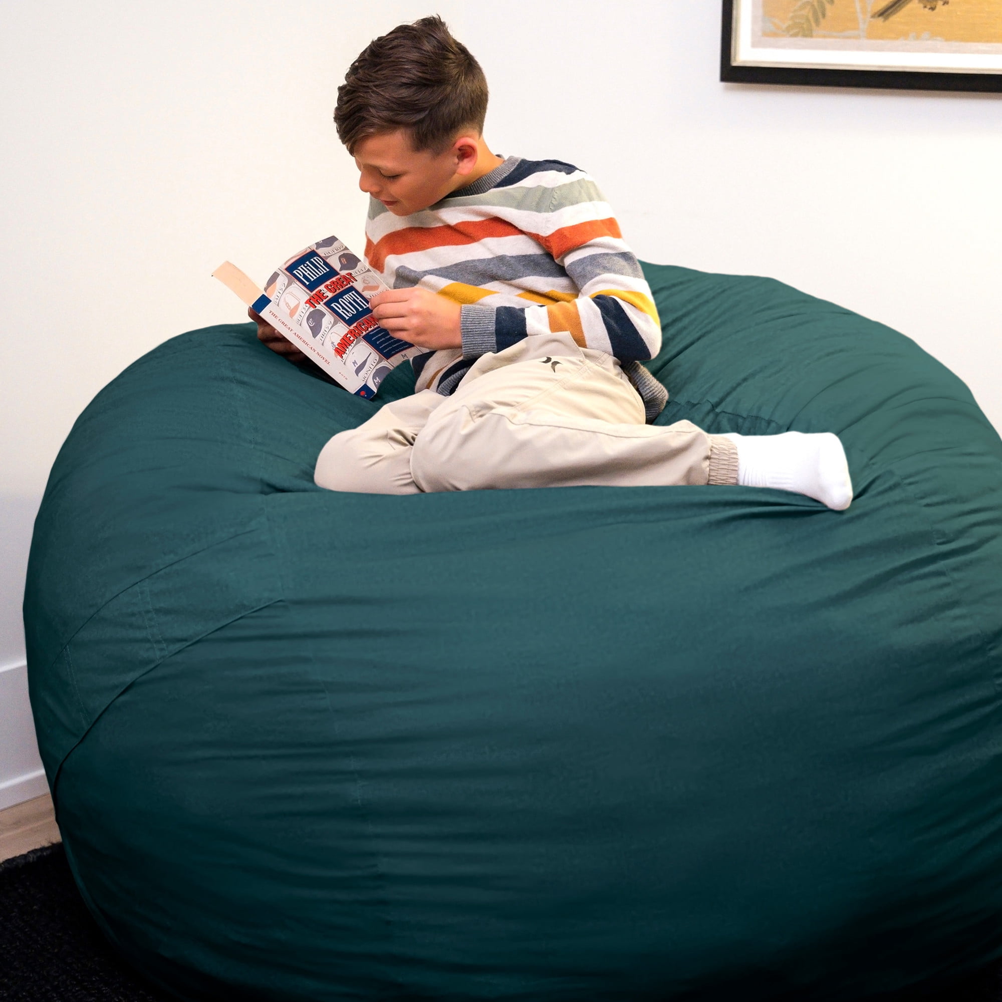 Big Joe Fuf 5Ft Oversized Foam Bean Bag Chair for Kids, Teens, Adults, Deep Sea Velveteen, Durable Woven Polyester, 5 foot Large Reading and Gaming Seat
