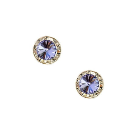 - Silver Tanzanite Rhinestone 15mm Rondelle Circle Round Shape Stud Earrings