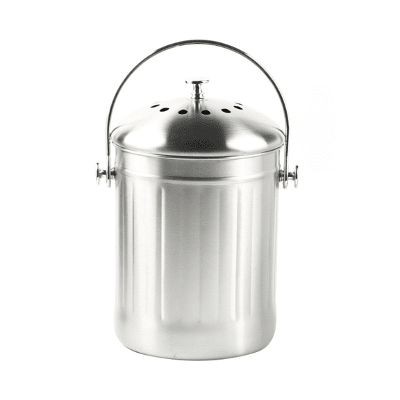 Silver 1.2 Gallon Stainless Steel Kitchen Countertop Compost Bin Bucket with Lid and 2 Charcoal Filters