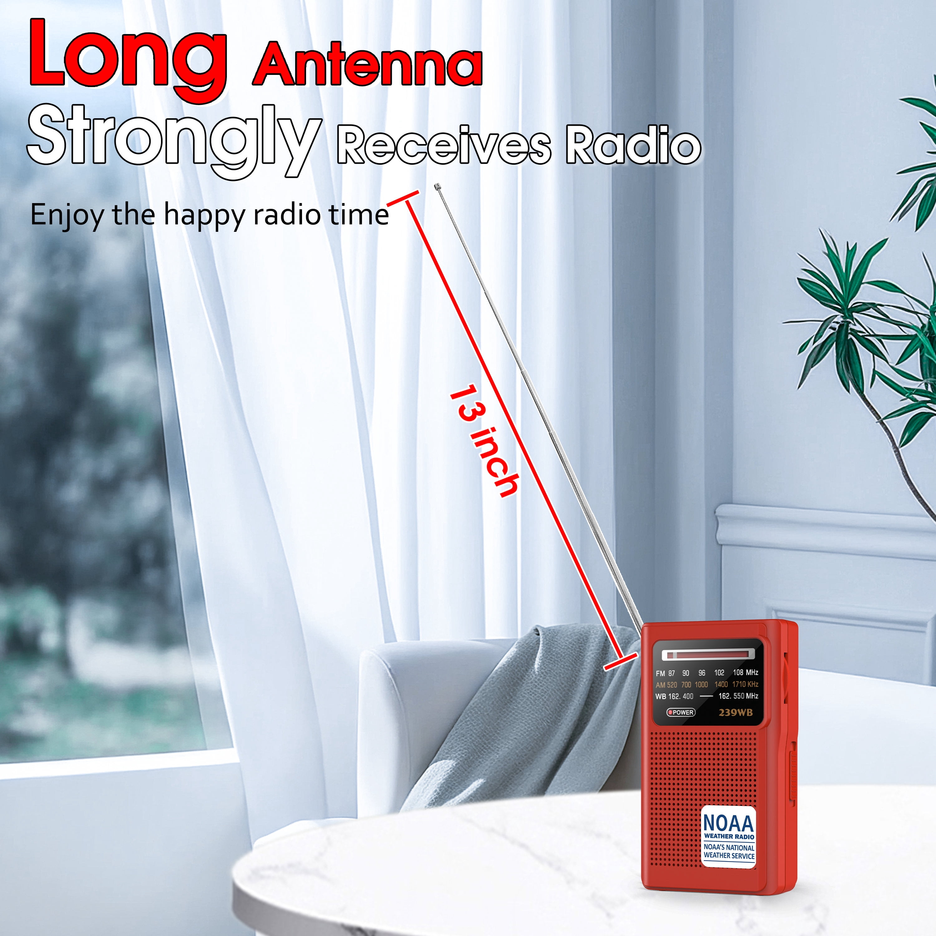 Jazmm NOAA Weather Radio, Battery Operated Transistor Radio with 3.5mm Stereo Earphone Jack, Best Reception, Powered by 2 AA Batteries for Emergency, Outdoor & Home Use (Red)