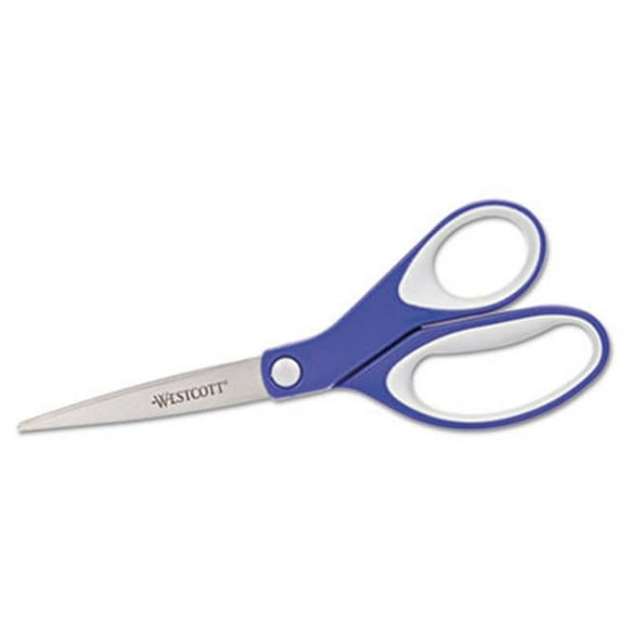 Straight KleenEarth Soft Handle Scissors, 8 in. length, Blue-Gray