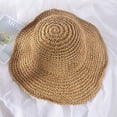 thumbnail image 2 of Women Wavy Ruffle Wide Brim Crochet Straw Sun Hat UPF 50+ UV Protection Packable Foldable Breathable Beach Travel Bucket Hat Khaki, 2 of 6