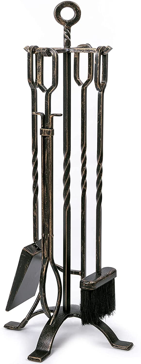 Amagabeli 5 Pieces Fireplace Tools Sets Wrought Iron Indoor Fireplace